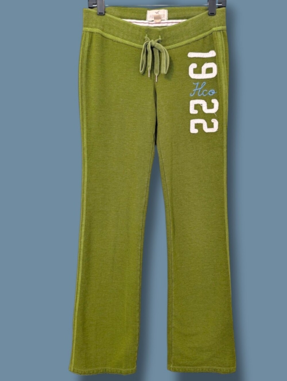 Hollister Y2K Olive Green Low-Rise Logo Embroidered Drawstring Sweatpants
